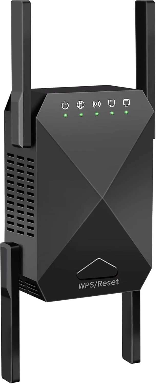 تقویت کننده سیگنال وای فای 1200 مگابیت بر ثانیه برای پوشش دهی منزل تا 9800 فوت مربع، تکرار کننده بی سیم دو باند 2.4 و 5 گیگاهرتز، 4 آنتن تقویت کننده 360 درجه وای فای، سفید