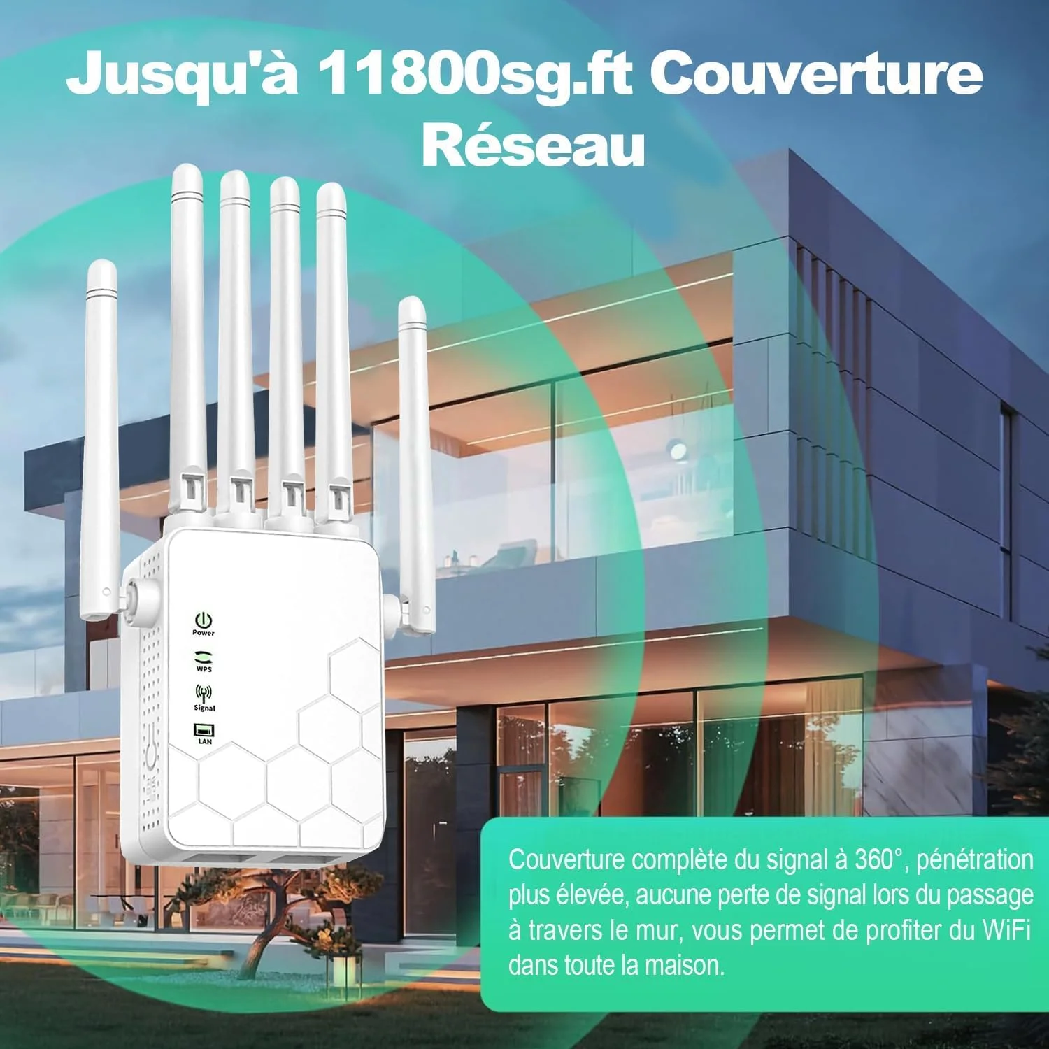 تقویت کننده سیگنال وای فای 2025 برای خانه، توسعه دهنده اینترنت بی سیم تا 11000 فوت مربع، تقویت کننده وای فای دوربرد و تقویت کننده سیگنال با پورت اترنت، توسعه دهنده روتر وای فای پشتیبانی از 99٪ دستگاه ها، راه اندازی با 1 ضربه