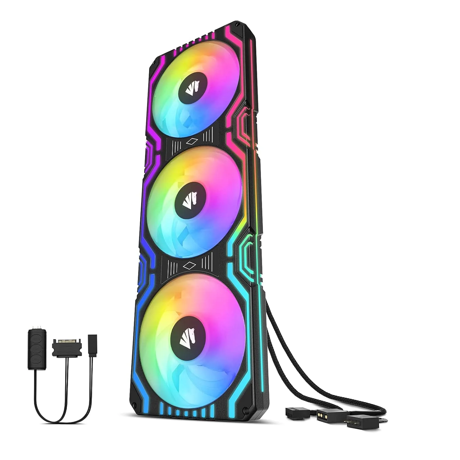 فن های RGB آدرس پذیر Asiahorse Matrix-Black 56 LED، فن کیس RGB یکپارچه 360 میلی متری با قاب مربعی با همگام سازی MB/کنترلر آنالوگ، فن کنترل PWM برای کیس کامپیوتر و سیستم خنک کننده مایع