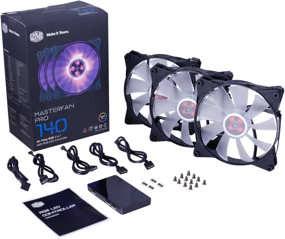 فن کیس کولر مستر MasterFan Pro 140 Air Flow RGB - فن 140 میلی متری RGB با جریان هوای بالا، بسته 3 عددی با کنترلر RGB LED، مناسب برای کیس های کامپیوتر، خنک کننده های پردازنده و رادیاتورها (MFY-F4DC-083PC-R1)