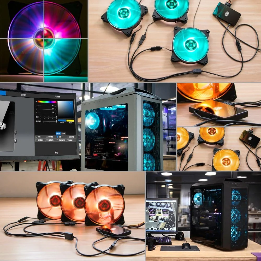 فن کیس کولر مستر MasterFan Pro 140 Air Flow RGB - فن 140 میلی متری RGB با جریان هوای بالا، بسته 3 عددی با کنترلر RGB LED، مناسب برای کیس های کامپیوتر، خنک کننده های پردازنده و رادیاتورها (MFY-F4DC-083PC-R1)
