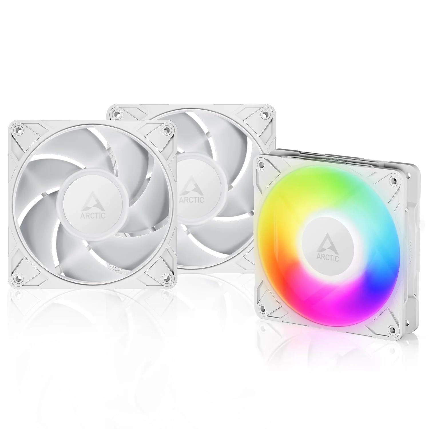 فن پرقدرت و ممتاز ARCTIC P12 Pro A-RGB (سفید) - بسته 3 عددی، فن 120 میلی متری PWM با کابل Y، 600-3000 دور در دقیقه، 0 دور در دقیقه <5% PWM، RGB دیجیتال 5 ولت، بلبرینگ دینامیکی سیال - سفید