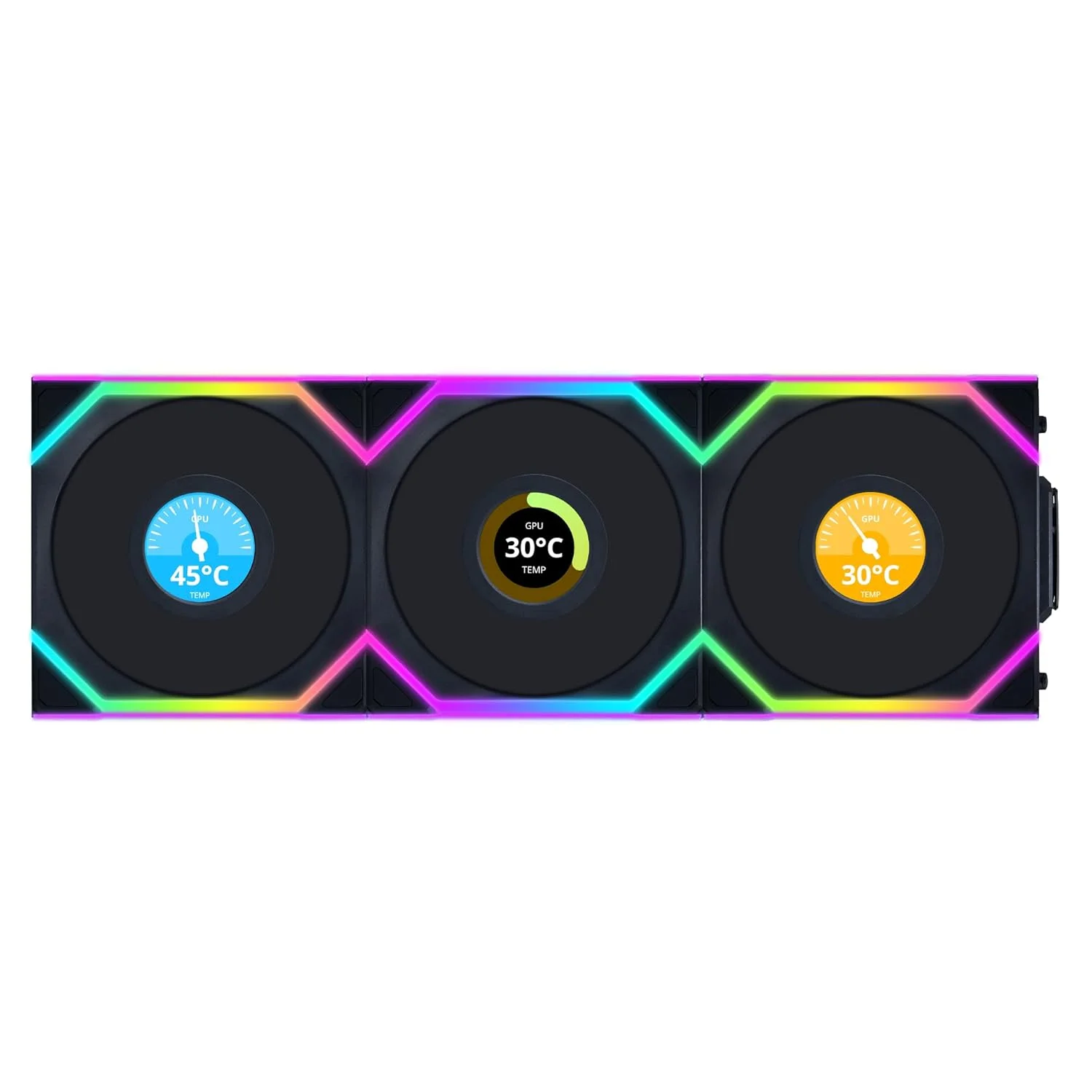 فن ARGB بی‌سیم ۱۲۰ میلی‌متری Lian Li UNI Fan SL LCD - بسته‌ی سه تایی - LCD ۱.۶ اینچی - سیگنال بی‌سیم ۲.۴ گیگاهرتز برای کنترل RGB - طراحی Daisy-Chain - شامل کنترلر و مورد نیاز - مشکی (12SLLCD1W3B)