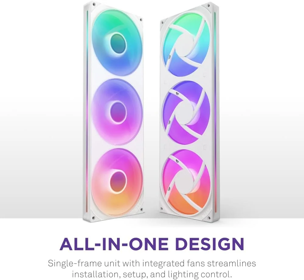واحد فن تک فریم NZXT F420 RGB Core - 420mm با 3 فن 140mm RGB - کنترل سرعت و نورپردازی - فشار استاتیک و جریان هوای بالا - بلبرینگ دینامیک سیال - 8 LED aRGB در هر فن - سفید