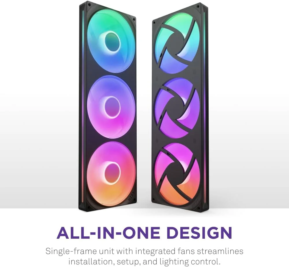 واحد فن تک فریم NZXT F420 RGB Core - 420mm با 3 فن 140mm RGB - کنترل سرعت و نورپردازی - فشار استاتیک و جریان هوای بالا - بلبرینگ دینامیک سیال - 8 LED aRGB در هر فن - مشکی