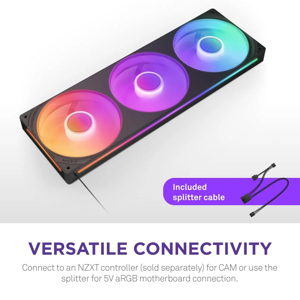 واحد فن تکی 360 میلی‌متری NZXT F360 RGB Core با 3 فن 120 میلی‌متری RGB - کنترل سرعت و نورپردازی - فشار استاتیک و جریان هوای بالا - بلبرینگ دینامیک سیال - 8 LED aRGB در هر فن - مشکی