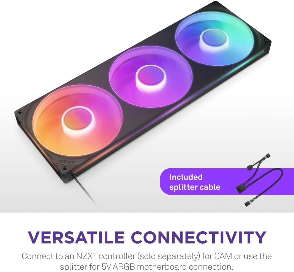 واحد فن تک فریم NZXT F420 RGB Core - 420mm با 3 فن 140mm RGB - کنترل سرعت و نورپردازی - فشار استاتیک و جریان هوای بالا - بلبرینگ دینامیک سیال - 8 LED aRGB در هر فن - مشکی