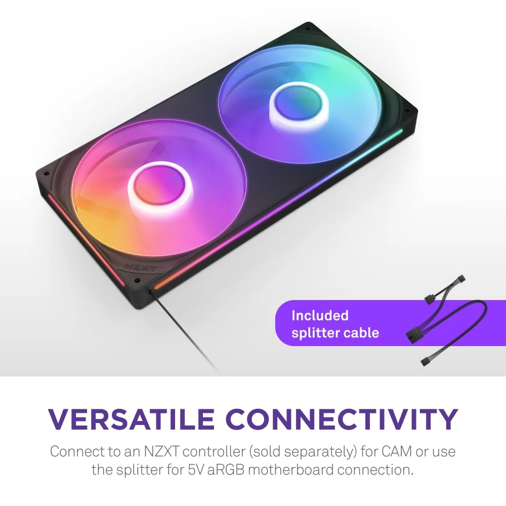 واحد فن تک فریم NZXT F280 RGB Core - 280 میلی‌متری با 2 فن 140 میلی‌متری RGB - کنترل سرعت و نورپردازی - فشار استاتیک و جریان هوای بالا - بلبرینگ دینامیک سیال - 8 LED aRGB در هر فن - مشکی