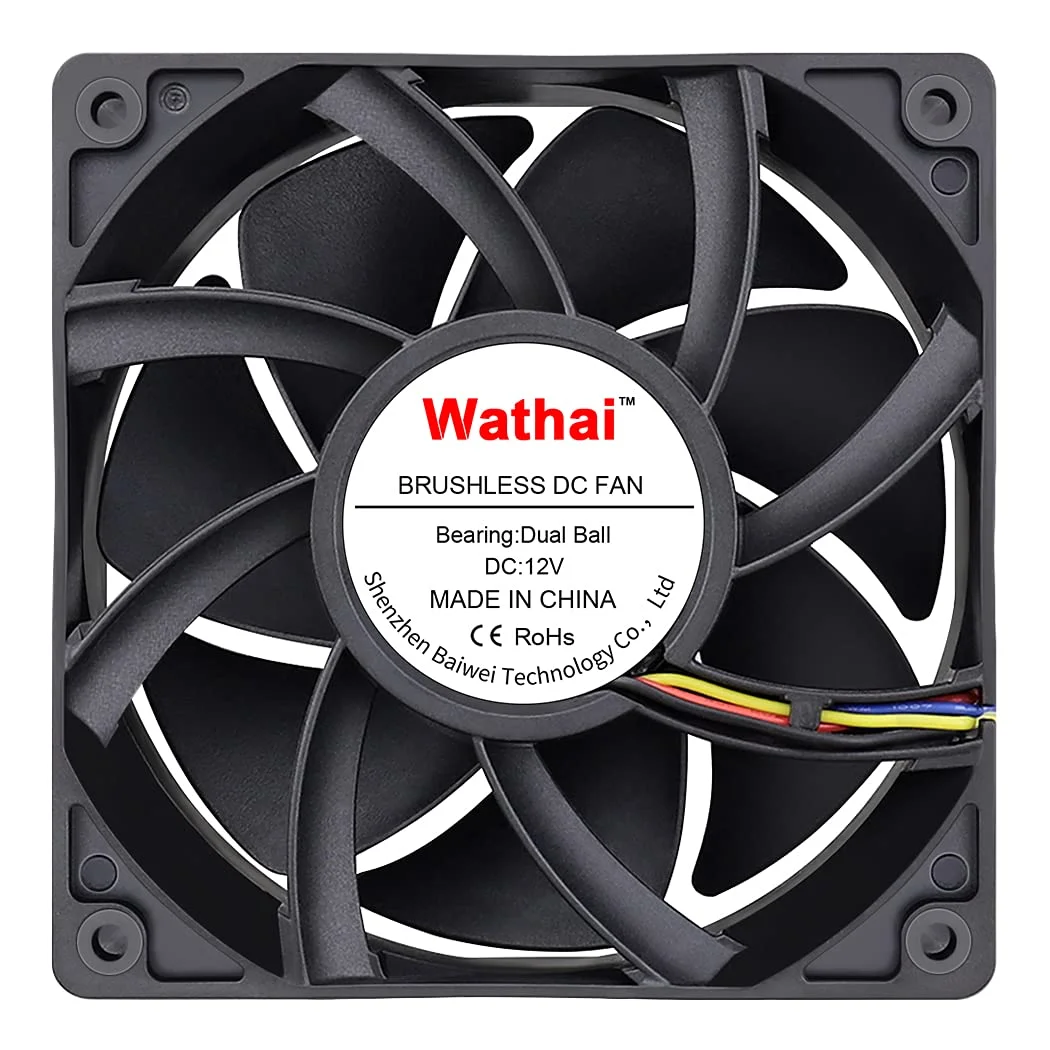 فن کیس کامپیوتر واتای 12038، 120mm x 38mm PWM، 12 ولت 4 پین، 5300 دور در دقیقه، جریان هوای بالا 230 CFM، بلبرینگ دوبل، فن خنک کننده براشلس DC