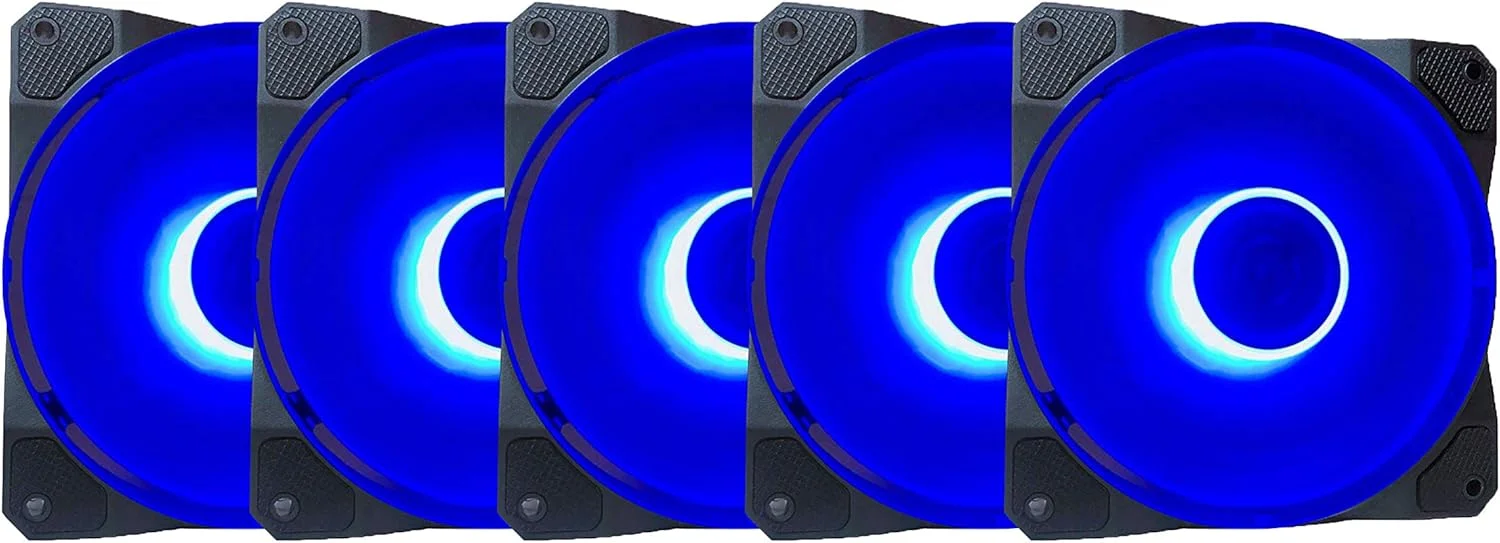 فن کیس فوق العاده بی صدای 120 میلی متری Apevia CO512L-BL Cosmos با LED آبی و 16 LED و پدهای لاستیکی ضد لرزش (بسته 5 عددی)