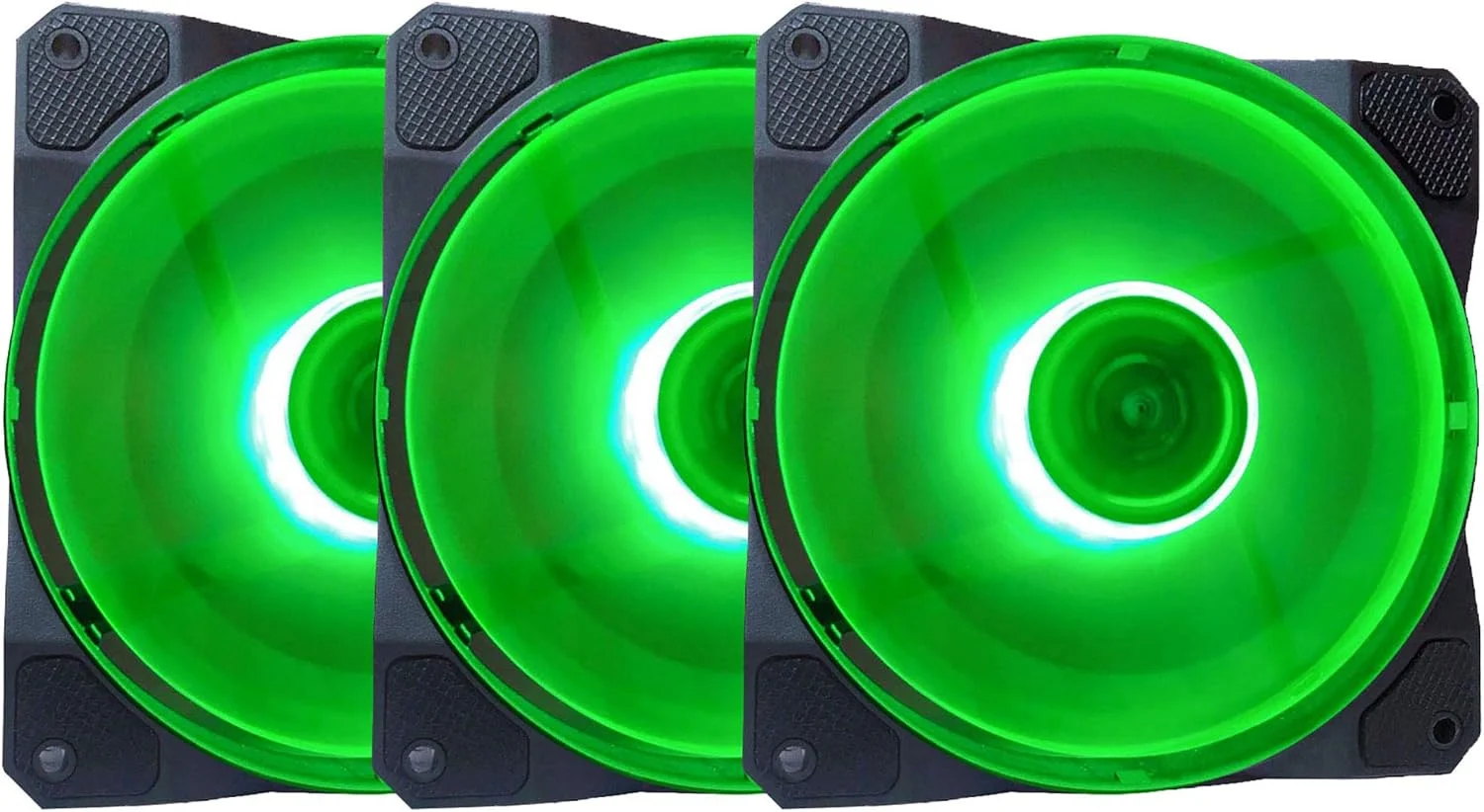 فن کیس فوق العاده بی صدای 120 میلی متری APEVIA CO312L-GN Cosmos با LED سبز، دارای 16 LED و پدهای لاستیکی ضد لرزش (بسته 3 عددی)