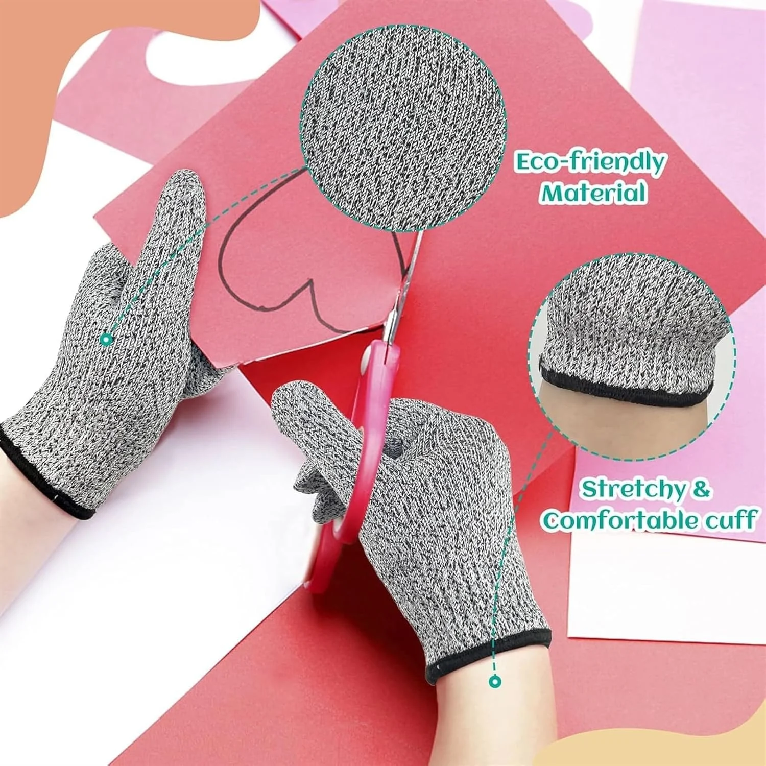 دستکش های برش مقاوم در برابر برش کودکان THE WHITE SHOP، دستکش های ایمن برای آشپزی، نجاری، DIY، سطح حفاظت 5 با کارایی بالا، درجه مواد غذایی (رنگ: خاکستری-M)