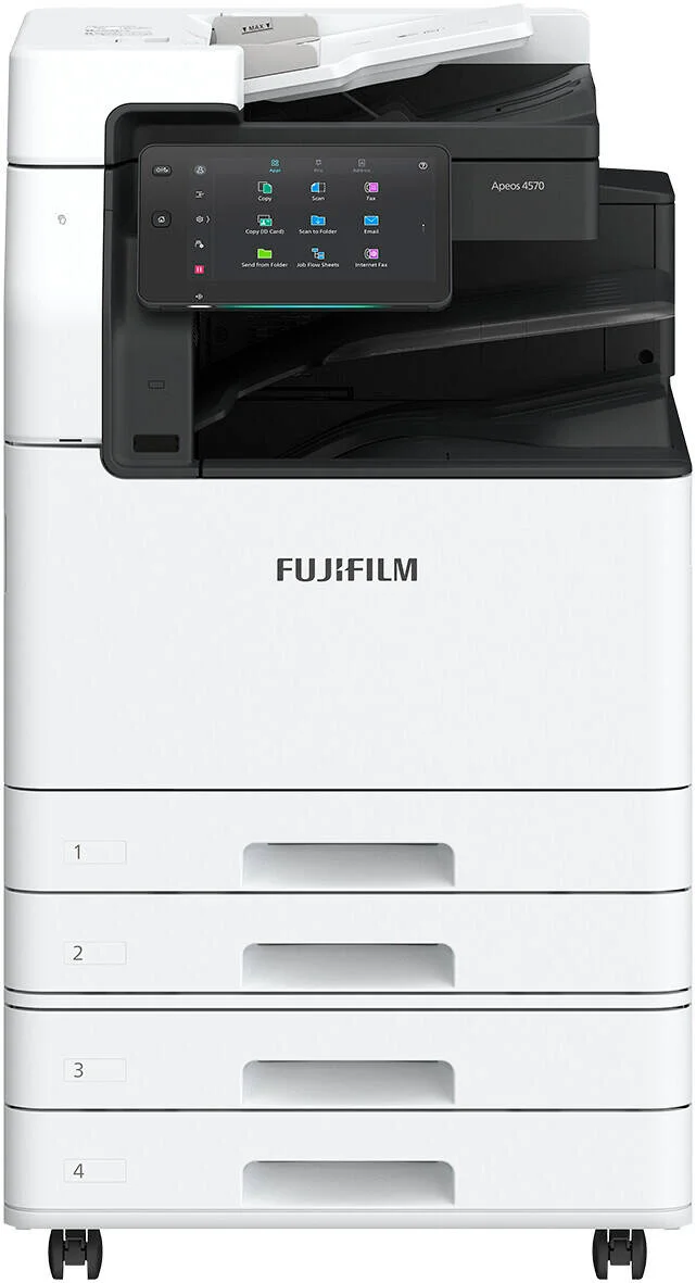 پرینتر چندکاره فوجی‌فیلم Apeos C4570، سرعت چاپ 45 صفحه در دقیقه، رزولوشن تا 1200 x 2400 DPI، پنل لمسی 10.1 اینچی، ظرفیت ADF دو رو 250 برگ، ظرفیت سینی کاغذ 500 برگ، سفید | C4570