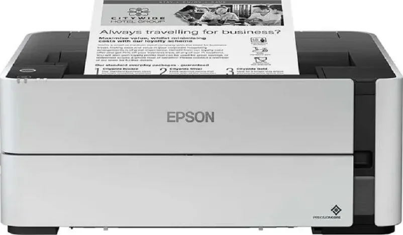 پرینتر جوهرافشان تک رنگ اپسون EcoTank M1180 با قابلیت اتصال WiFi، دارای ۴۰۰ نازل مشکی، رزولوشن ۱۲۰۰x۲۴۰۰ DPI، جوهر پیگمنت، سرعت چاپ ۲۰ صفحه در دقیقه، رنگ سفید | C11CG94404BY