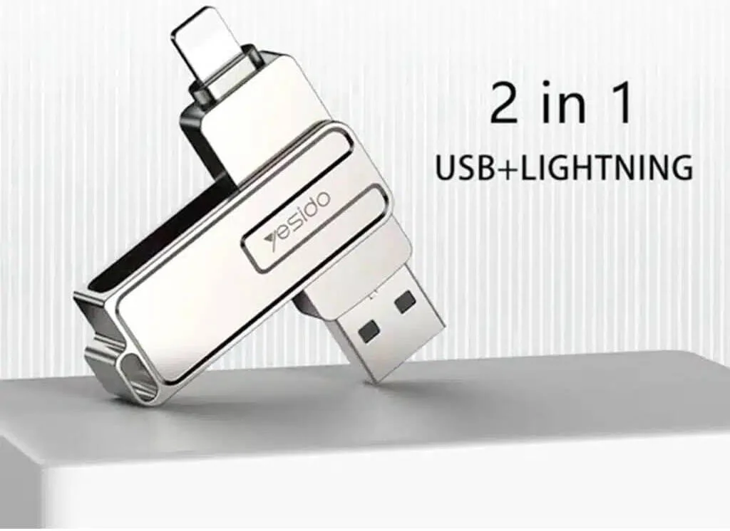 فلش مموری 64 گیگابایتی Yesido USB+8 Pin 2 در 1 با عملکرد OTG، پورت Lightninng، USB 3.0، بدنه آلیاژ روی، بادوام، شیک و مقاوم در برابر حرارت، نقره ای | FL16
