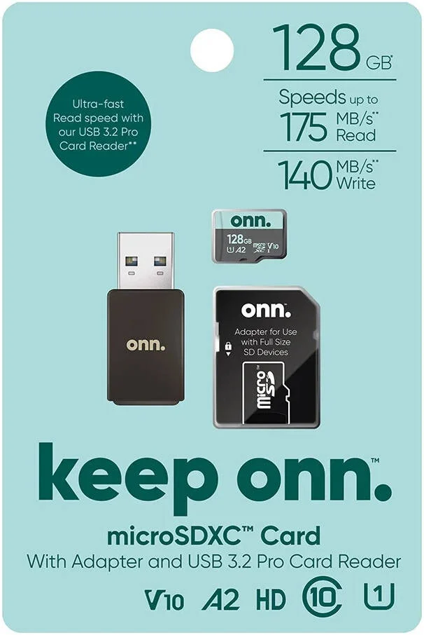 کارت حافظه فلش MicroSDXC مدل ONN V10 U1 به همراه آداپتور و کارت خوان USB 3.2 Pro، ظرفیت 128 گیگابایت، سرعت خواندن 175 مگابایت بر ثانیه، سرعت نوشتن 140 مگابایت بر ثانیه، مناسب برای دوربین، تبلت، کامپیوتر، پهپاد | 100130491 کارت حافظه فلش MicroSDXC مدل ONN V10 U1 به همراه آداپتور و کارت خوان USB 3.2 Pro، ظرفیت 128 گیگابایت، سرعت خواندن 175 مگابایت بر ثانیه، سرعت نوشتن 140 مگابایت بر ثانیه، مناسب برای دوربین، تبلت، کامپیوتر، پهپاد | 100130491