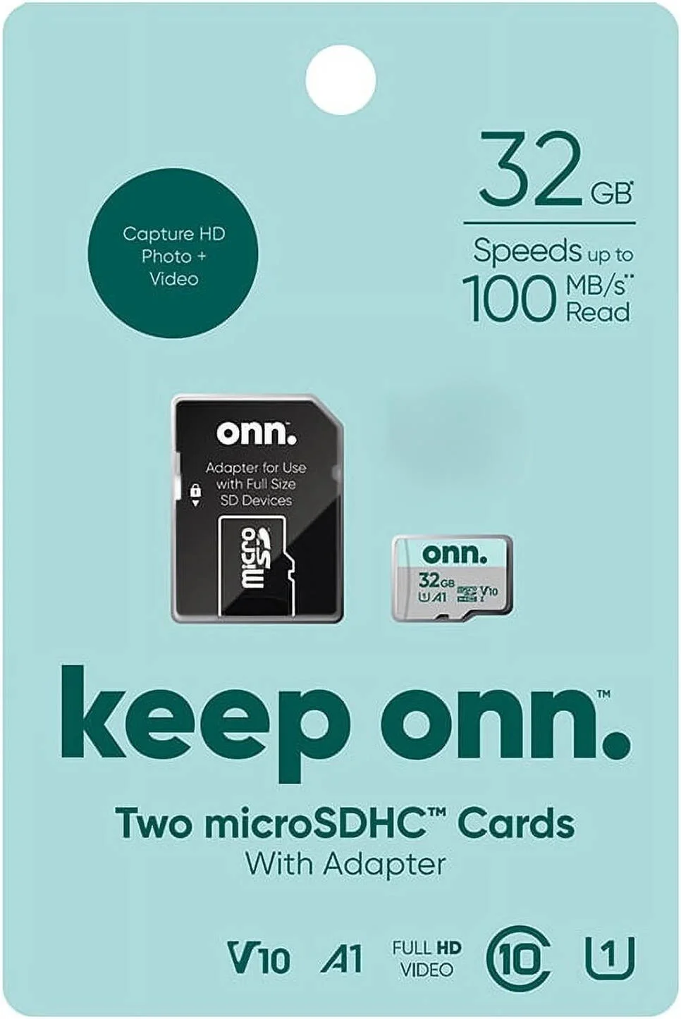 کارت حافظه میکرو اس دی ONN با ظرفیت 32 گیگابایت کلاس 10 U1 به همراه آداپتور، سرعت خواندن 100 مگابایت بر ثانیه، سرعت نوشتن 10 مگابایت بر ثانیه، سازگار با تلفن های هوشمند، تبلت ها، پهپادها و دوربین ها | ONN-32GBMSDXC