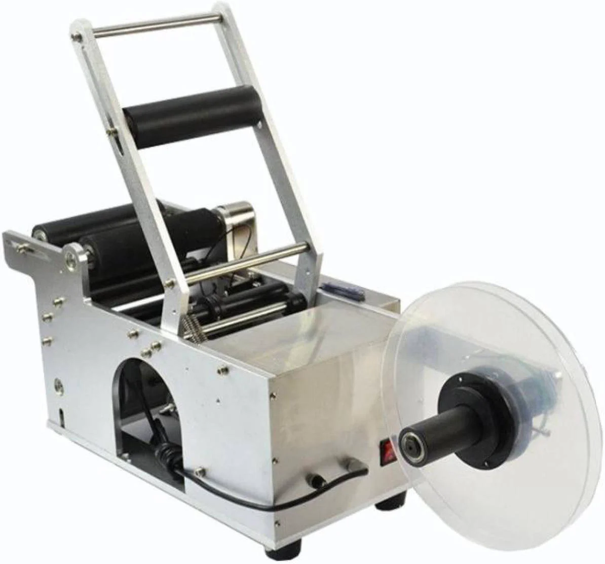 دستگاه برچسب زن دستی بطری Flex-Europa FE، دستگاه نیمه اتوماتیک برای بطری های گرد، محدوده قطر 15 تا 140 میلی متر، دقت ±1 میلی متر، عملکرد با سرعت بالا، ظرفیت رول 250 میلی متر | FE-Manual Bottler