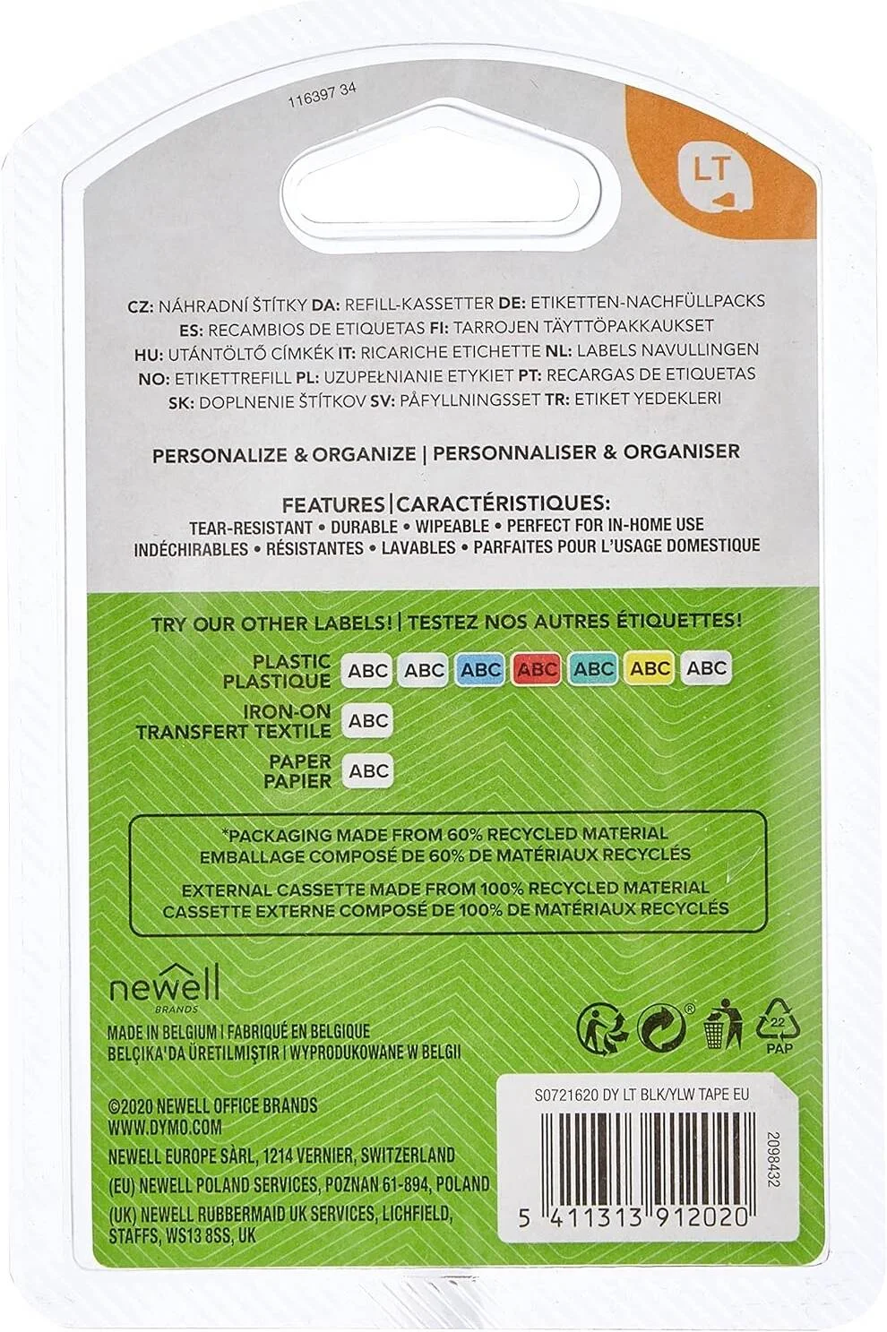 نوار برچسب پلاستیکی زرد دایمو لترا تگ 12 میلی متر در 4 متر، S0721620