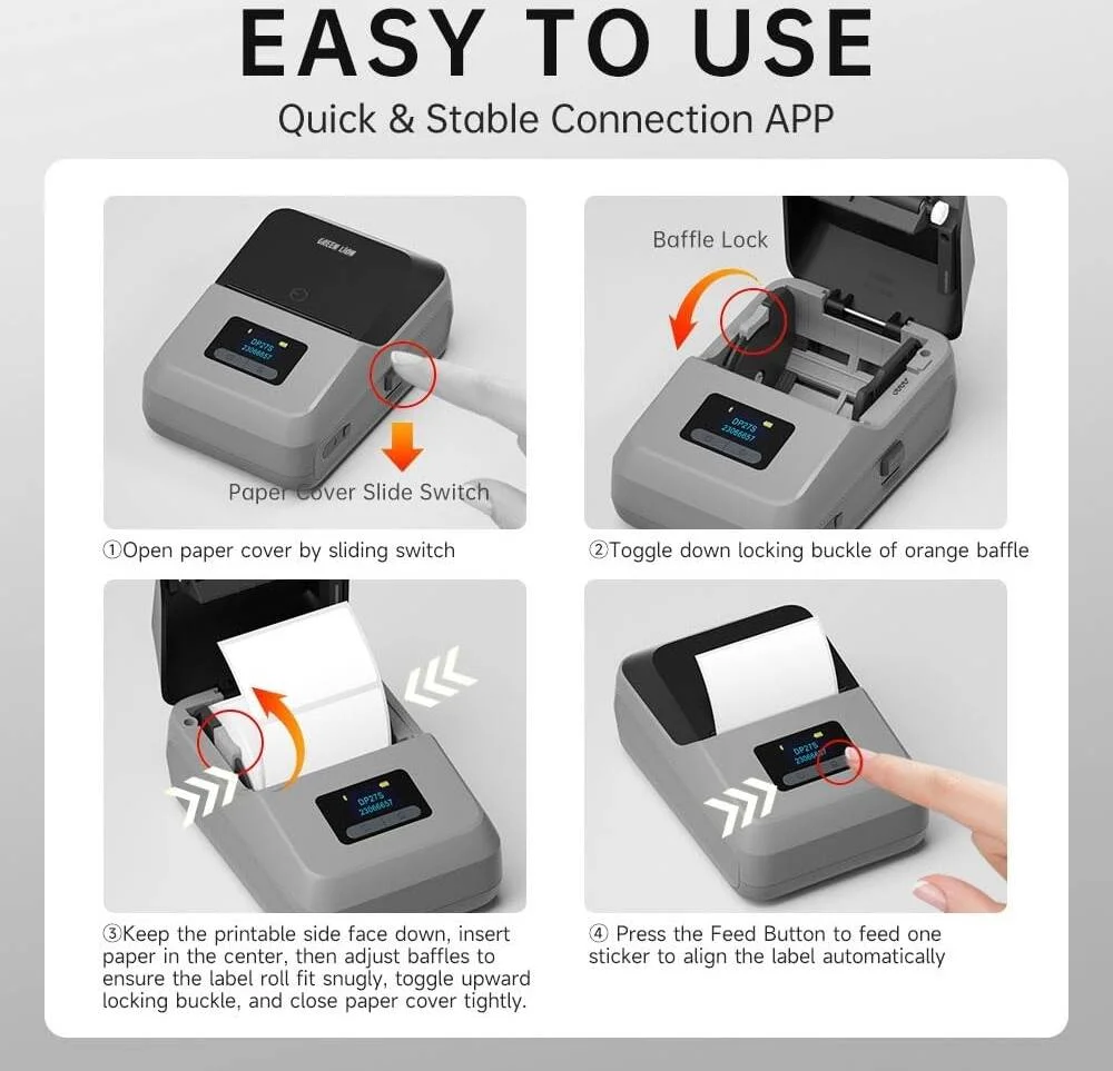 پرینتر حرارتی گرین لاین با رزولوشن چاپ 203 DPI، صفحه نمایش TFT، باتری لیتیومی قابل شارژ 1500mAh، اتصال بلوتوث و Type-C، چاپ انبوه، ویرایش موبایل - خاکستری