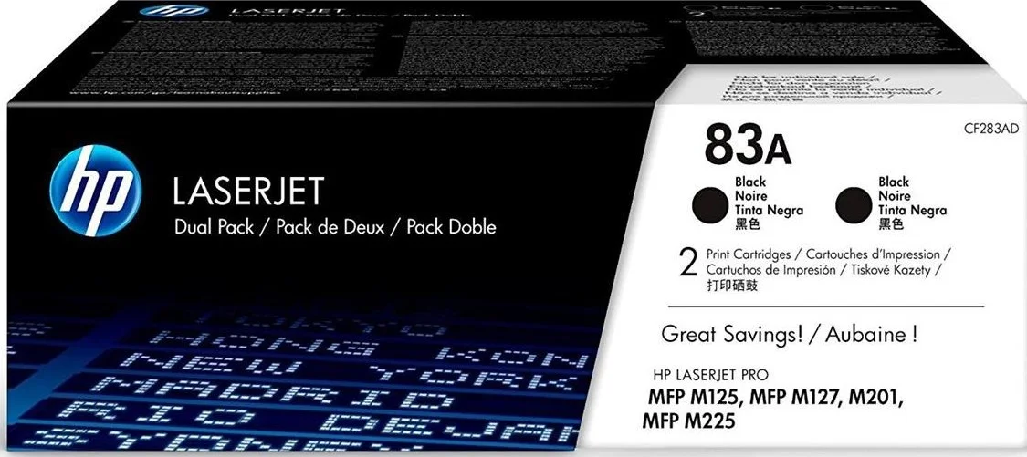 کارتریج تونر لیزری اورجینال HP 83A برای پرینترهای سری LaserJet Pro M201/M125/M127/M225، بازدهی 1500 صفحه در هر کارتریج، بسته 2 عددی - مشکی | CF283AD