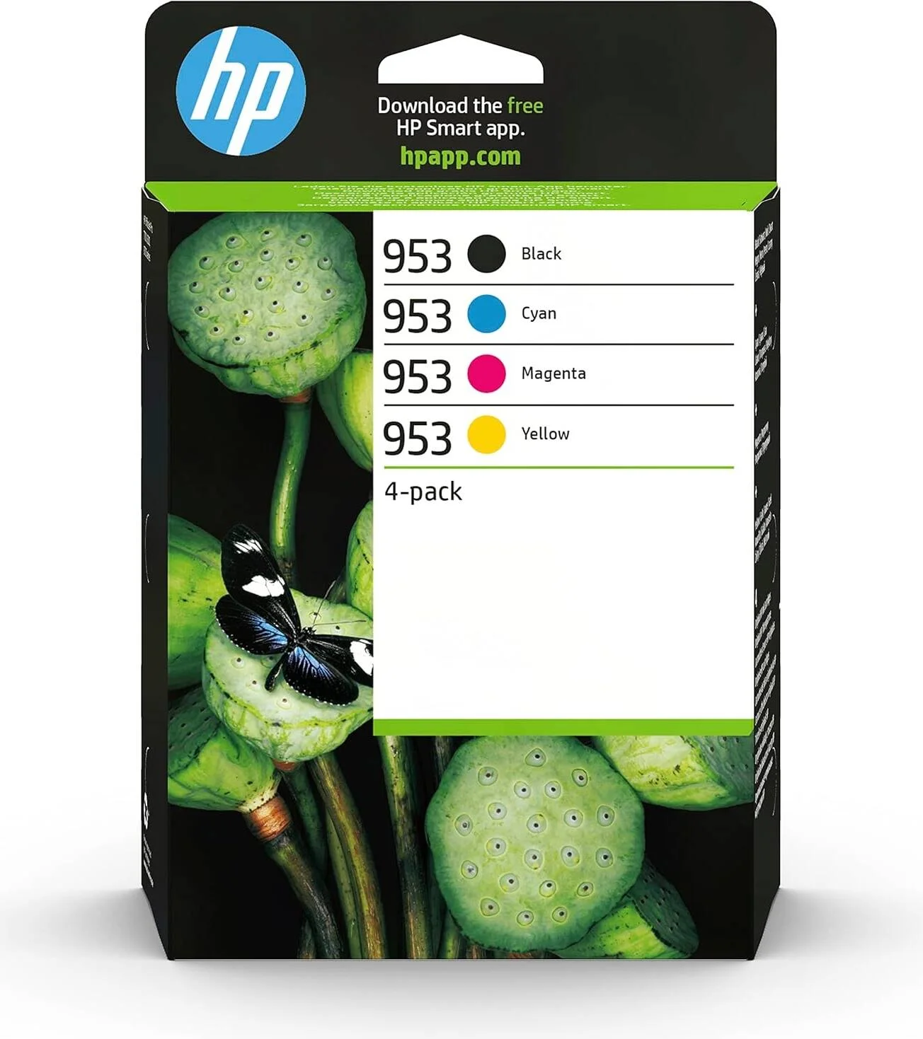 HP 953 بسته چهارتایی کارتریج جوهر اصلی مشکی، فیروزه ای، سرخابی، زرد