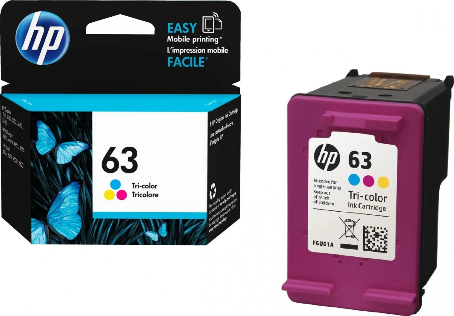 کارتریج جوهر رنگی سه گانه اصلی HP 63 مدل F6U61AN
