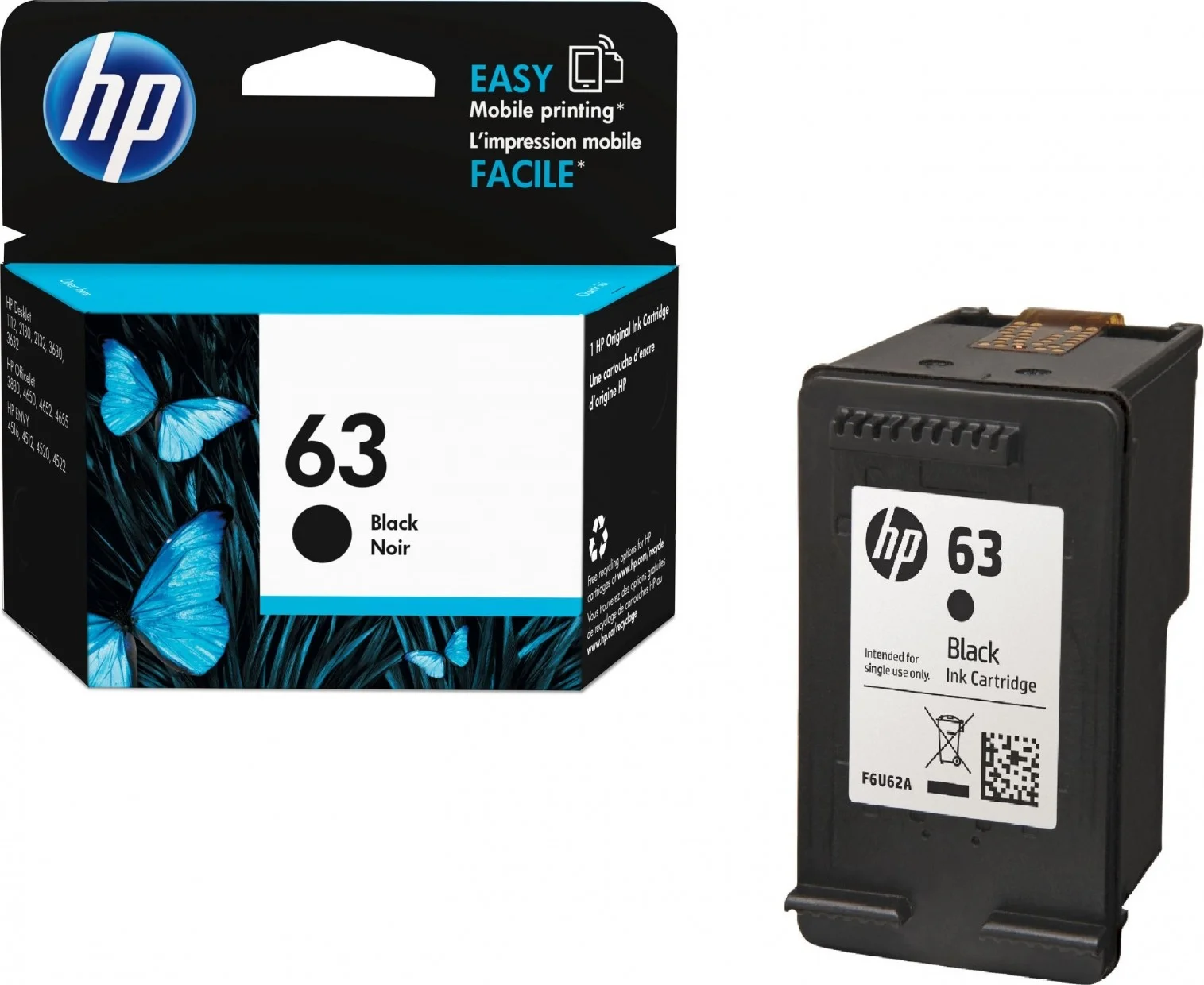 کارتریج جوهر مشکی اصلی اچ پی 63 | F6U62AN