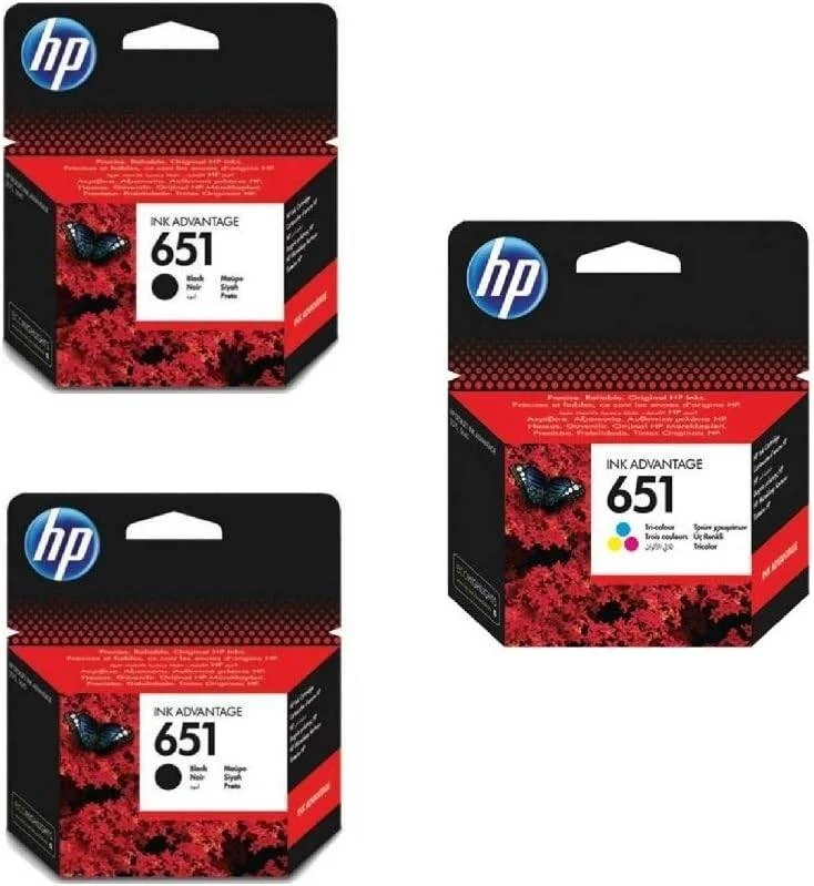 کارتریج جوهر مشکی HP C2P10AE 651، 2 عدد و کارتریج جوهر سه رنگ HP C2P11AE 651