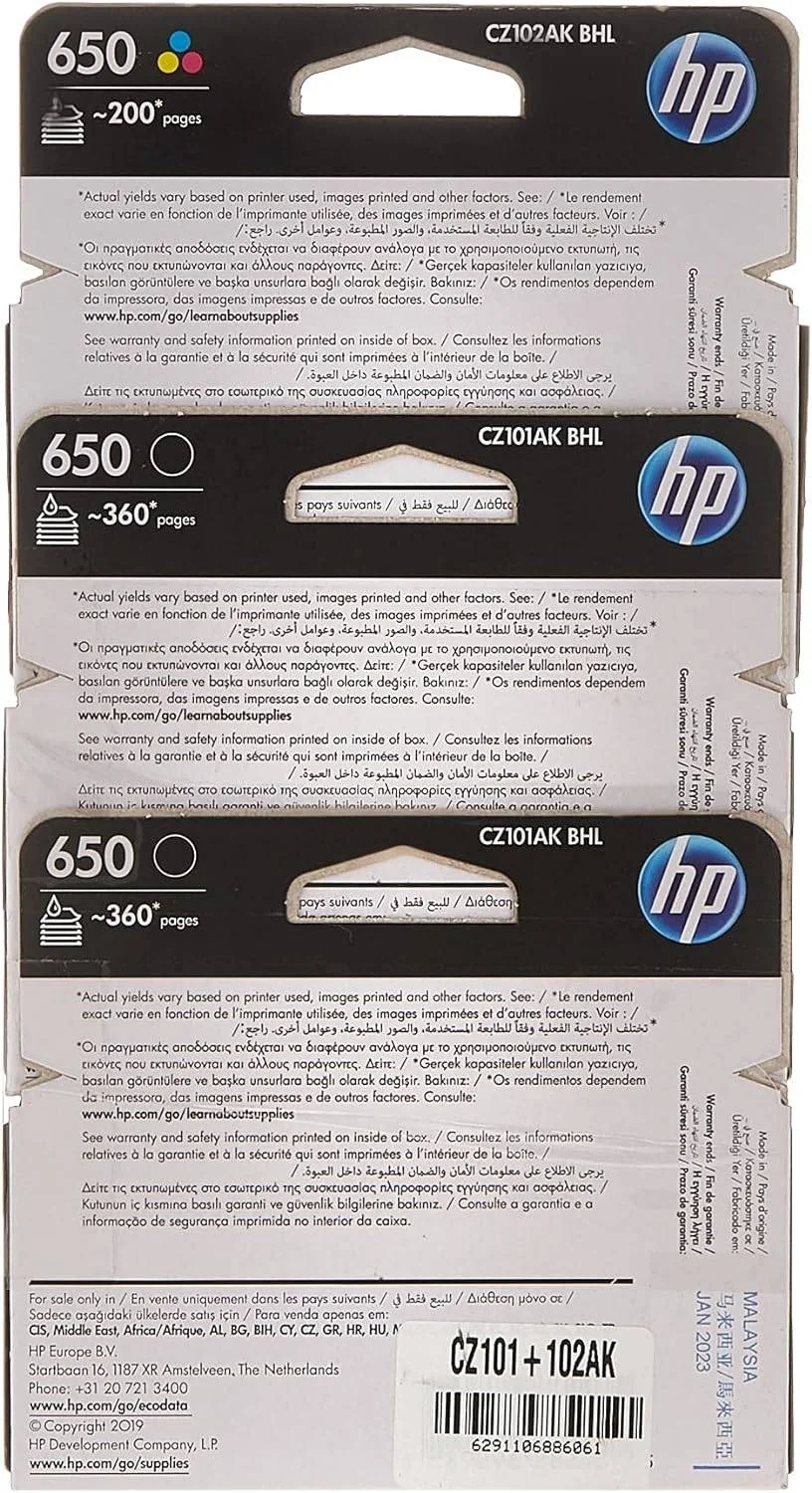 کارتریج جوهر اصلی مشکی 650 2 و 1 رنگی اچ پی مدل Cz101+102Ak کارتریج جوهر اصلی مشکی 650 2 و 1 رنگی اچ پی مدل Cz101+102Ak