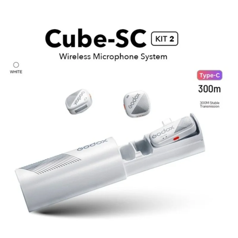 میکروفون بی سیم دو نفره گودکس Cube-S با درگاه USB-C (سفید)