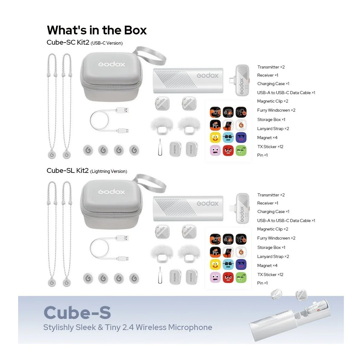 میکروفون بی سیم دو نفره گودکس Cube-S با درگاه USB-C (سفید)
