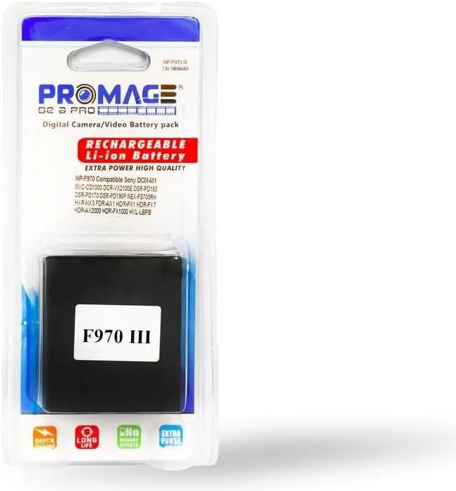 باطری قابل شارژ، جامد و پایدار پرومِیج معادل NP-F970 III، با ظرفیت 10050 میلی آمپر ساعت، مناسب برای FDR-AX1، HVR-HD1000، HXR-NX5R، PXW-Z150، PXW-Z190 و HDR-FX1