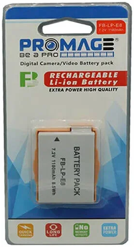 باتری دوربین کانن Promage LP-E8 با ظرفیت 1180mAh، باتری لیتیوم-یونی قابل شارژ برای کانن LPE8، چگالی انرژی بالا، بازیافت بالا، باتری با عمر طولانی | LPE8