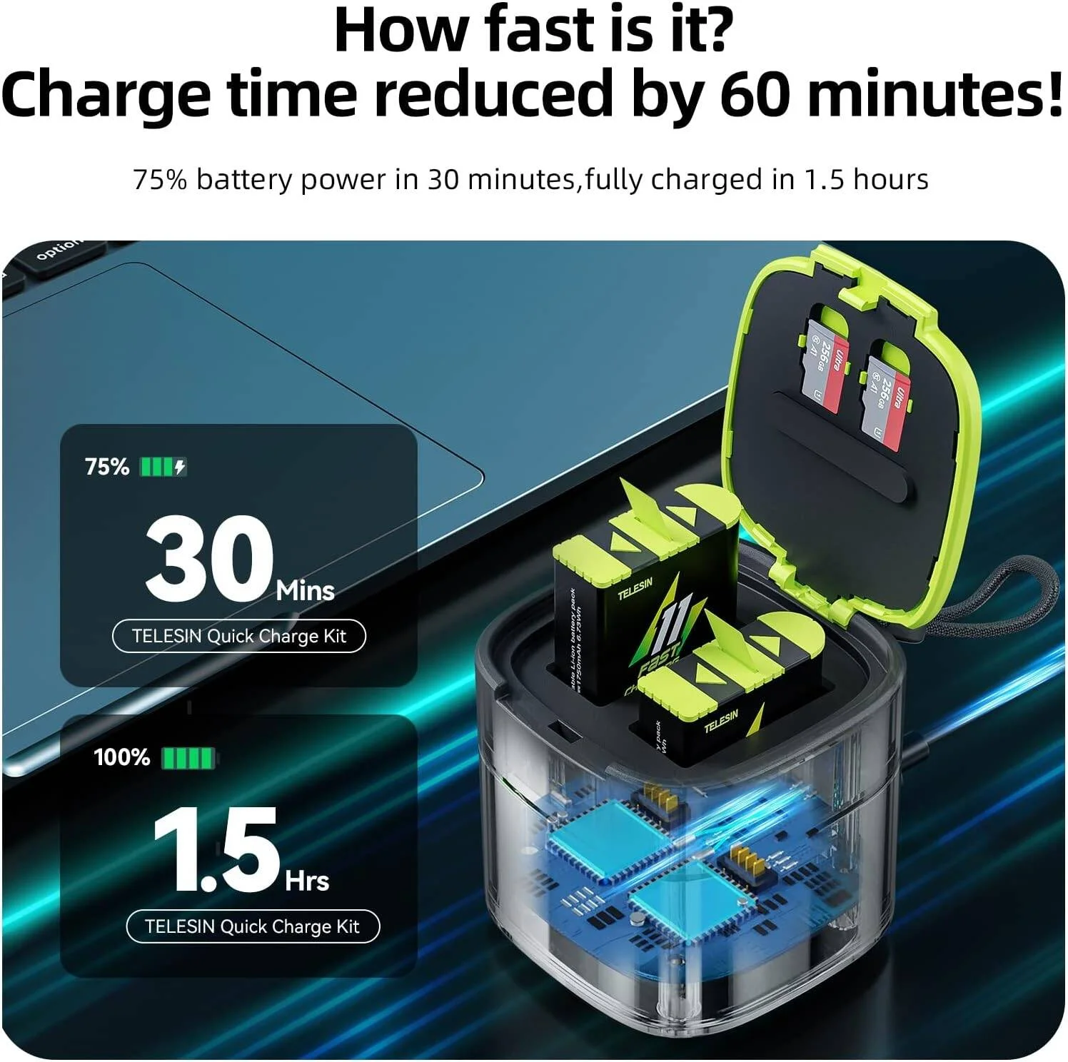 جعبه شارژ سریع Telesin برای باتری های Hero 11/10/9، بسته 2 عددی (1750 میلی آمپر ساعت) و جعبه شارژ سریع USB C 2A به همراه محل نگهداری کارت حافظه TF برای Gopro 11 GP FCK B11 جعبه شارژ سریع Telesin برای باتری های Hero 11/10/9، بسته 2 عددی (1750 میلی آمپر ساعت) و جعبه شارژ سریع USB C 2A به همراه محل نگهداری کارت حافظه TF برای Gopro 11 GP FCK B11