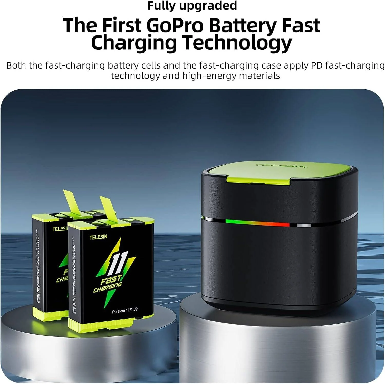 جعبه شارژ سریع Telesin برای باتری های Hero 11/10/9، بسته 2 عددی (1750 میلی آمپر ساعت) و جعبه شارژ سریع USB C 2A به همراه محل نگهداری کارت حافظه TF برای Gopro 11 GP FCK B11 جعبه شارژ سریع Telesin برای باتری های Hero 11/10/9، بسته 2 عددی (1750 میلی آمپر ساعت) و جعبه شارژ سریع USB C 2A به همراه محل نگهداری کارت حافظه TF برای Gopro 11 GP FCK B11
