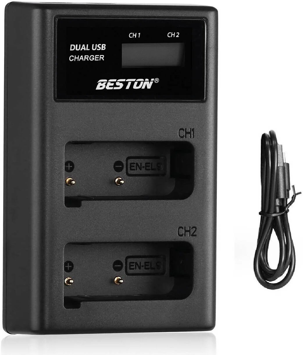 شارژر بستون برای نیکون EN-EL9، دو اسلات، LCD هوشمند، Type C، Micro USB، مشکی | BES-C-1035
