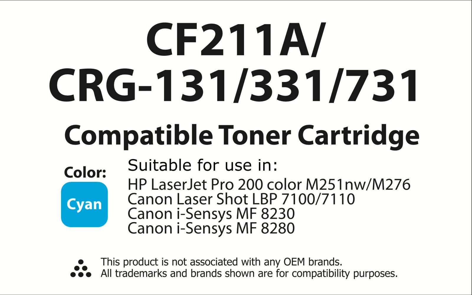 کارتریج تونر تونرینکو، سازگار با HP 131A، CF210A، CF211A، CF212A، CF213A، پرینترهای HP LaserJet Pro 200 Color M251nw، M251n، M276nw، M276n (آبی CF211A، CRG-131/331/731) | CF211A