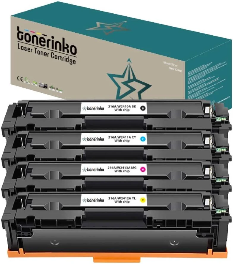 کارتریج تونر جایگزین پریمیوم تونرینکو سازگار با HP Color LaserJet Pro M155a, MFP M182n, MFP M183fw، W2410A مشکی، W2411A فیروزه ای، W2412A زرد، W2413A سرخابی، بسته 4 عددی | 216A