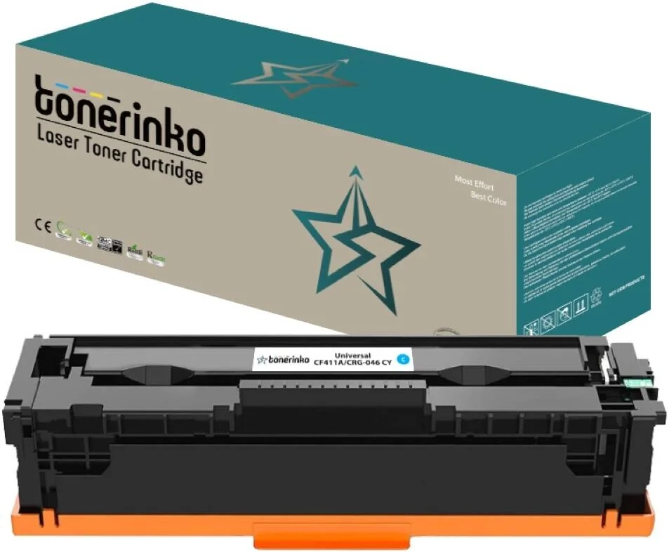 کارتریج تونر جایگزین پریمیوم تونرینکو سازگار با HP CF410A, 410X, CF410X, HP Color LaserJet Pro M477fdw, M477fnw, M477fdn, M452nw, M377dw (فیروزه ای یونیورسال CF411A/CRG-046 CY) | CRG-046 CY