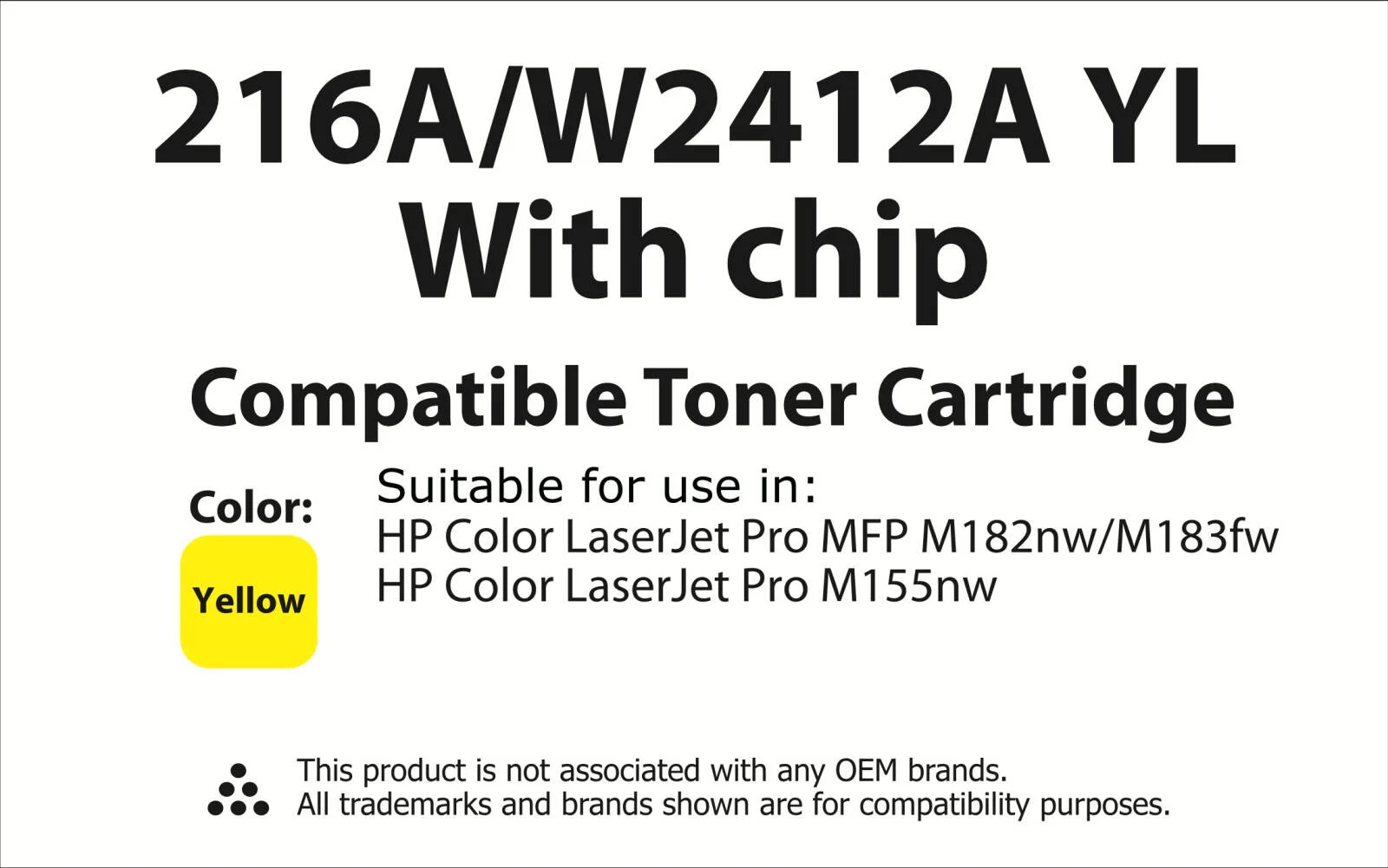 کارتریج تونر جایگزین ممتاز تونرینکو سازگار با HP Color LaserJet Pro M155a, MFP M182n, MFP M183fw, W2412A زرد (زرد 216A/W2412A YL با چیپ) | W2412A YL