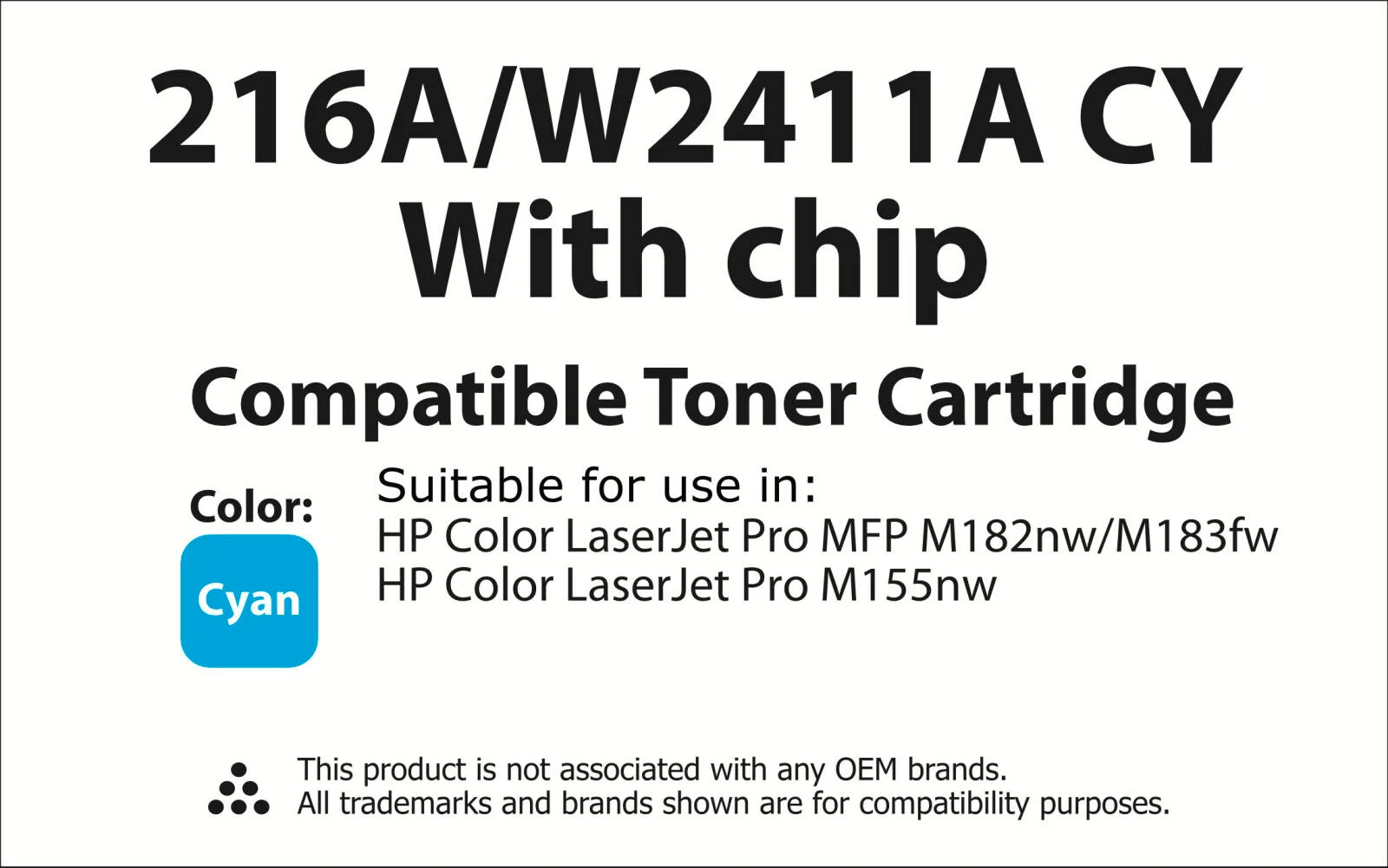 کارتریج تونر جایگزین پریمیوم تونرینکو سازگار با HP Color LaserJet Pro M155a, MFP M182n, MFP M183fw (فیروزه ای 216A/W2411A CY با چیپ) | W2411A CY