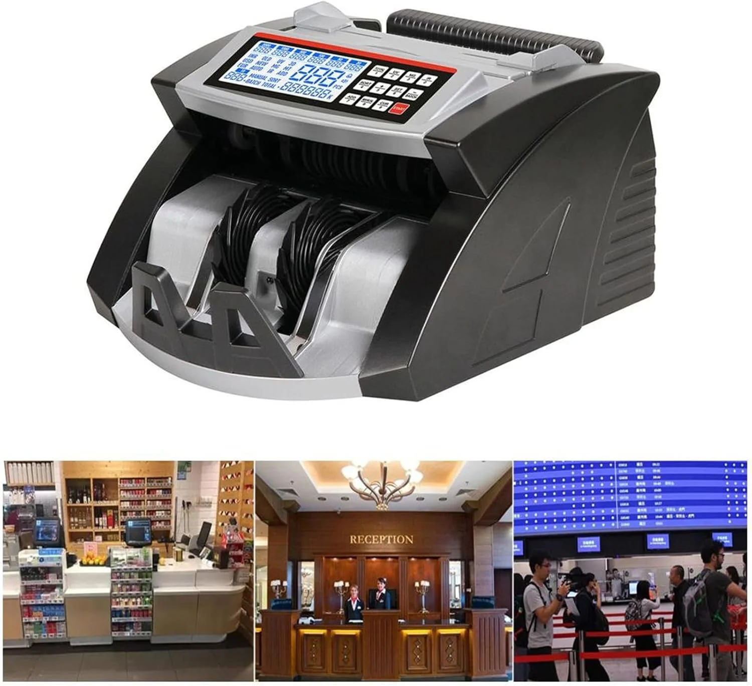 دستگاه شمارش پول CRONY مدل AL-6000، شمارشگر قابل حمل اسکناس برای درهم، دلار، یورو، ریال، تشخیص اسکناس تقلبی با UV MG IR DD، سرعت شمارش ≥1000 اسکناس در دقیقه با صفحه نمایش LCD