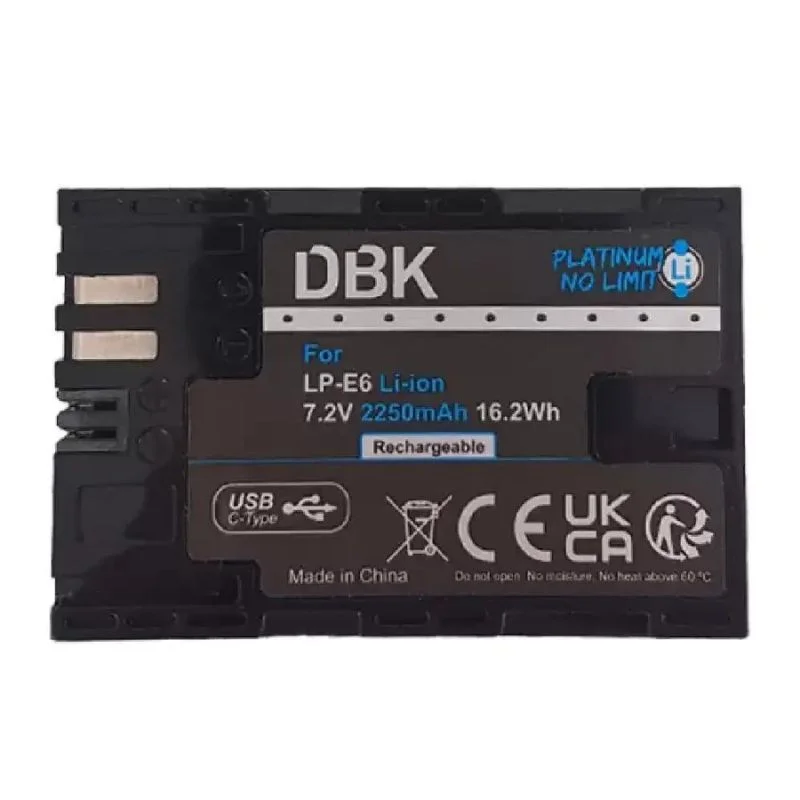 باتری قابل شارژ DBK مدل LP-E6 سازگار با دوربین های کانن به همراه کابل شارژ TYPE C