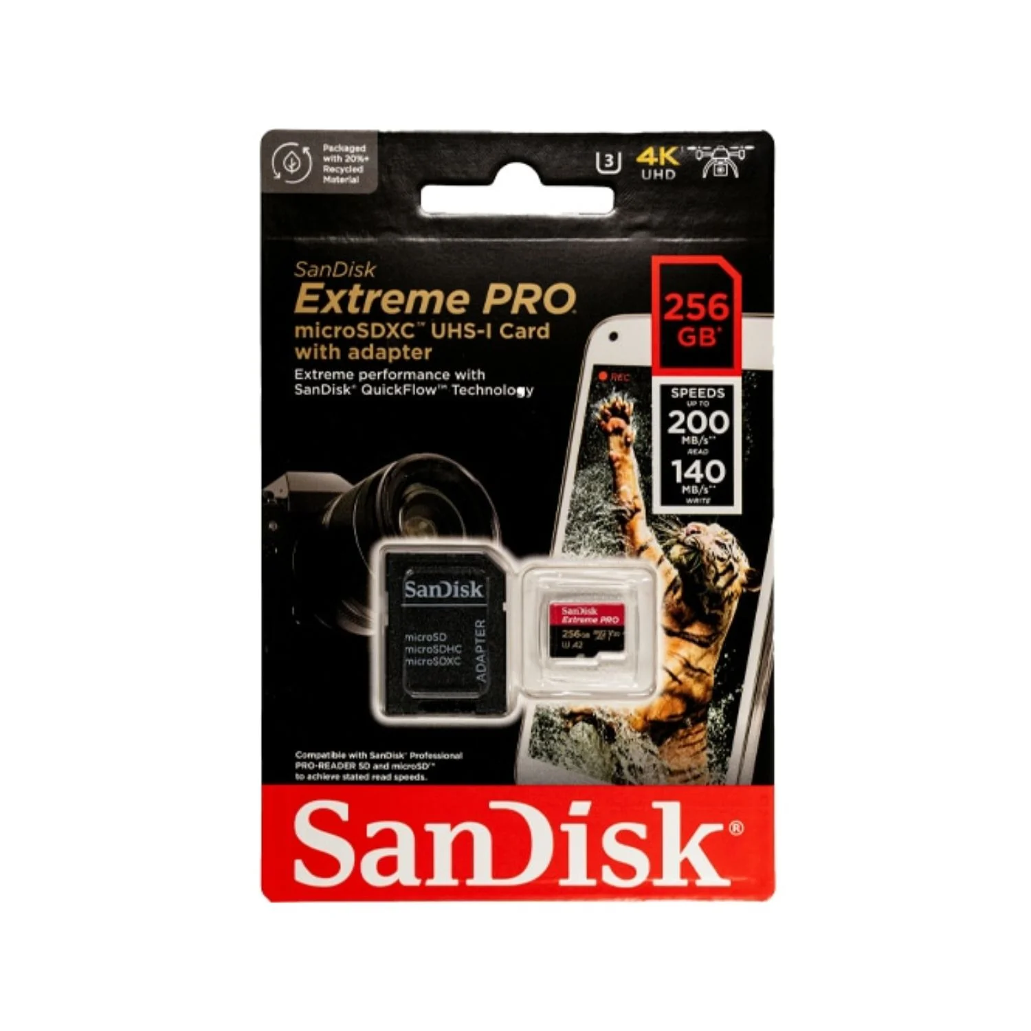 کارت حافظه MicroSD اکستریم پرو SanDisk با ظرفیت 256 گیگابایت و سرعت 200
