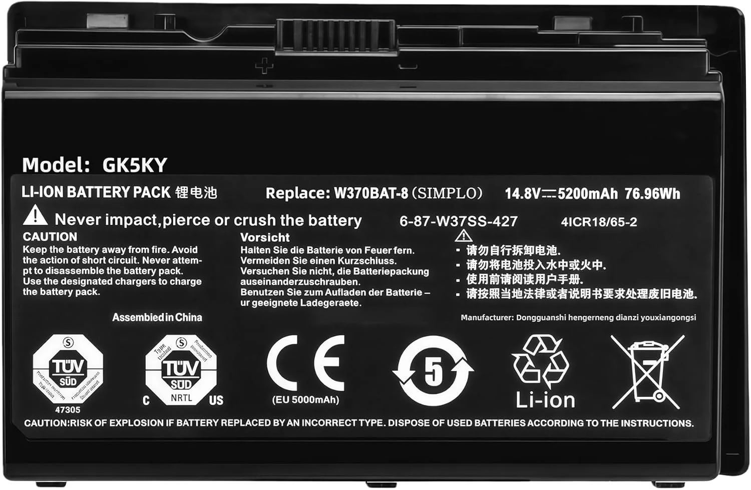باتری لپ تاپ 76.96Wh W370BAT-8 برای Clevo W350ET W350ETQ W355STQ Schenker XMG A503 A522 A722 Sager NP6350 6370 7358 Gigabyte P2742 Hasee K650S K660E6-87-W370S 6-87-W37ES 6-87-W37SS با عملکرد بالا باتری لپ تاپ 76.96Wh W370BAT-8 برای Clevo W350ET W350ETQ W355STQ Schenker XMG A503 A522 A722 Sager NP6350 6370 7358 Gigabyte P2742 Hasee K650S K660E6-87-W370S 6-87-W37ES 6-87-W37SS با عملکرد بالا