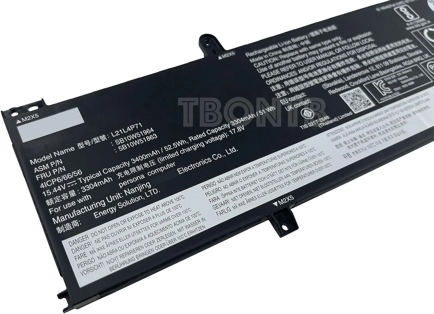 باتری TBONTB L21L4P71 سازگار با لپ تاپ Lenovo Thinkpad T14 P14s Gen 3 2022 L21M4P71 L21C4P71 L21D4P71 L21M4P72 SB10W51964 5B10W51863 SB10W51965 5B10W51864 SB10W51967 سری [15.44V 52.5Wh 3400mAh]