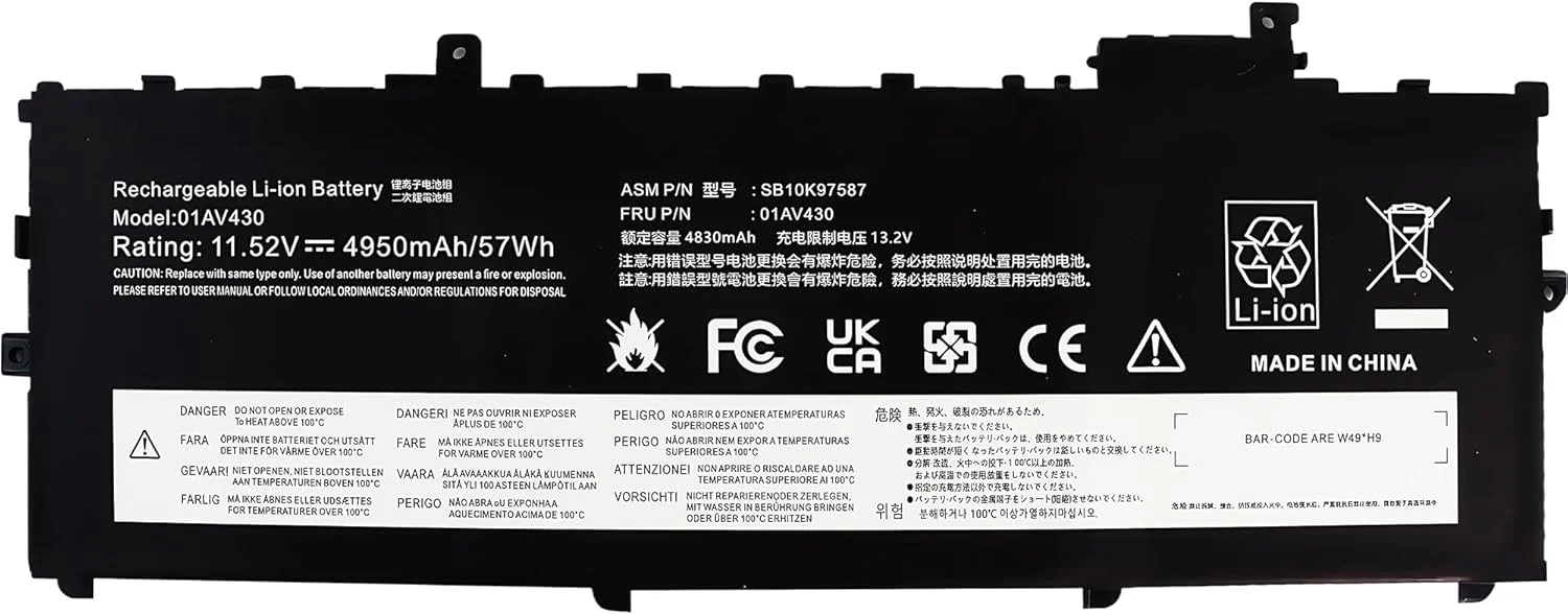باتری لپ تاپ 57Wh 01AV430 جایگزین برای ThinkPad X1 Carbon نسل 5 سال 2017 و نسل 6 سال 2018 سری 01AV431 SB10K97588 01AV494 SB10K97586 01AV429 SB10K97586 11.52V 4950mAh با عملکرد بالا باتری لپ تاپ 57Wh 01AV430 جایگزین برای ThinkPad X1 Carbon نسل 5 سال 2017 و نسل 6 سال 2018 سری 01AV431 SB10K97588 01AV494 SB10K97586 01AV429 SB10K97586 11.52V 4950mAh با عملکرد بالا
