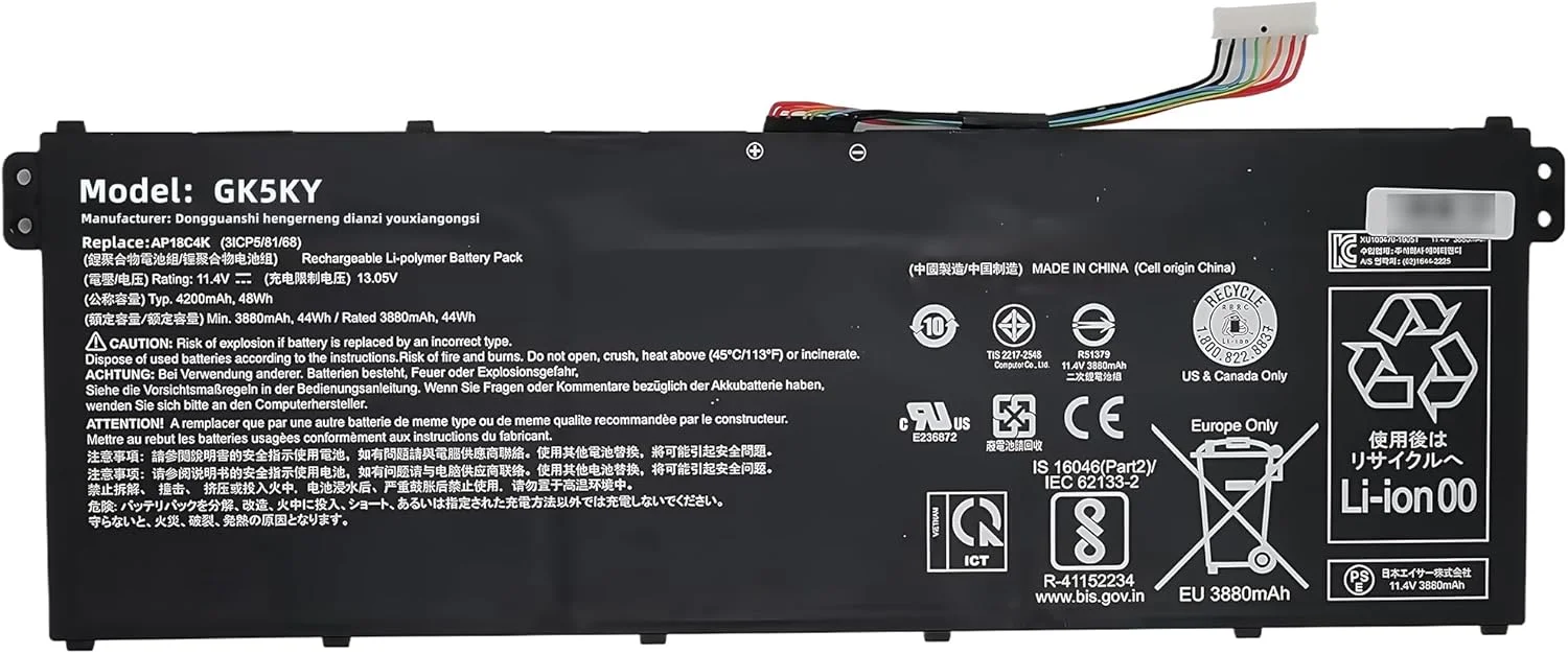 باتری لپ تاپ 48Wh AP18C4K با ظرفیت 4200mAh و ولتاژ 11.4V جایگزین برای Acer Spin 3 SP314-54N / Aspire 5 A515-43 A515-43G / Aspire 5 A515-44 A515-44G سری KT.00304.012 3ICP5/81/68 با عملکرد بالا باتری لپ تاپ 48Wh AP18C4K با ظرفیت 4200mAh و ولتاژ 11.4V جایگزین برای Acer Spin 3 SP314-54N / Aspire 5 A515-43 A515-43G / Aspire 5 A515-44 A515-44G سری KT.00304.012 3ICP5/81/68 با عملکرد بالا