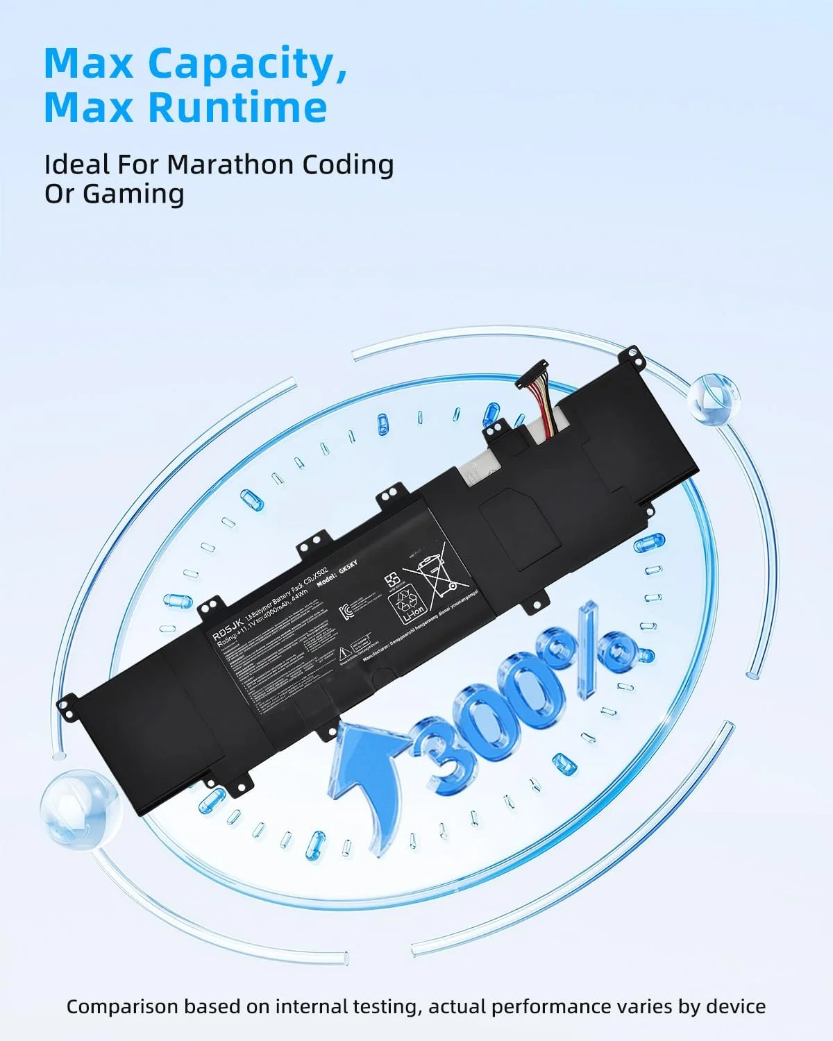 باتری لپ تاپ 44Wh C31-X502 C21-X502 برای ایسوس X502 X502C X502CA S500 S500C S500CA S500CA-D51T S500CA-CJ005H P500CA PU500C PU500CA V500C PU500X3217CA PU500X3317CA سری C31-X5O2 با عملکرد بالا